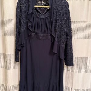 R&M Richards Navy Dress with Lace Overlay